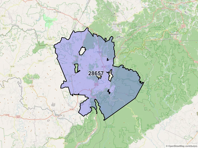 Map of ZIP Code 28657 — Newland, NC