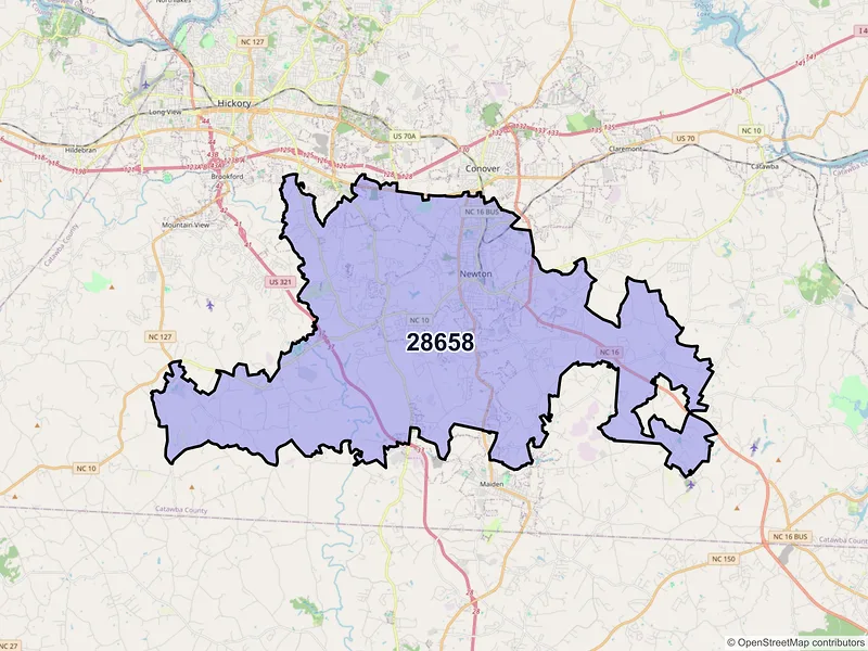 Map of ZIP Code 28658 — Newton, NC