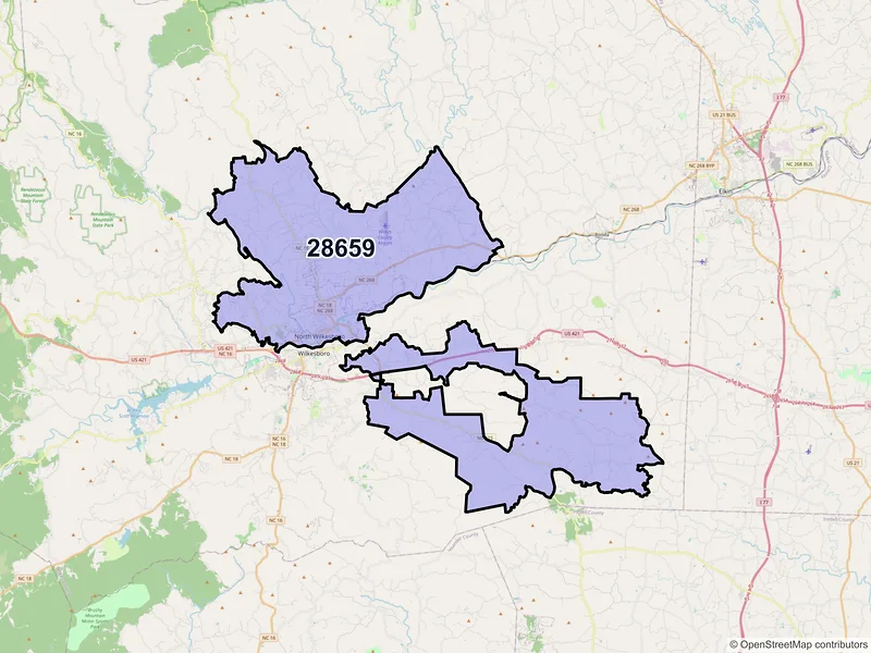 Map of ZIP Code 28659 — North Wilkesboro, NC
