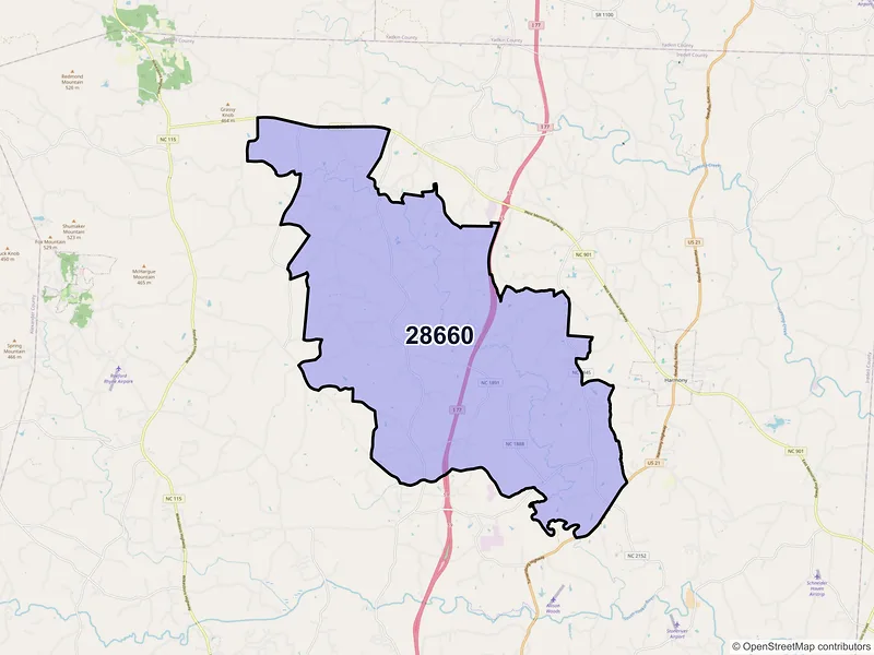 Map of ZIP Code 28660 — Olin, NC