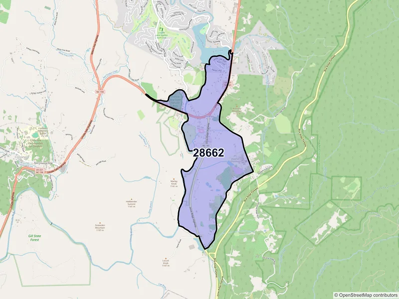 Map of Pineola, North Carolina and ZIP codes