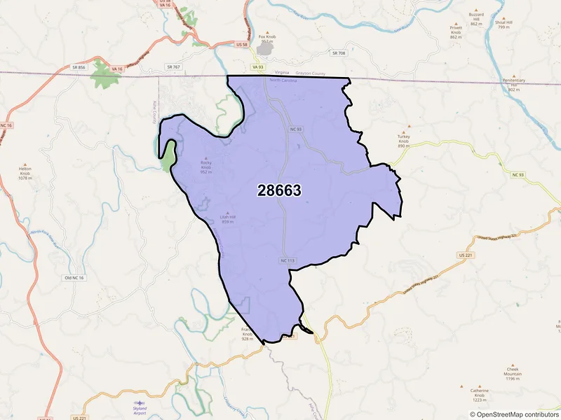 Map of Piney Creek, North Carolina and ZIP codes