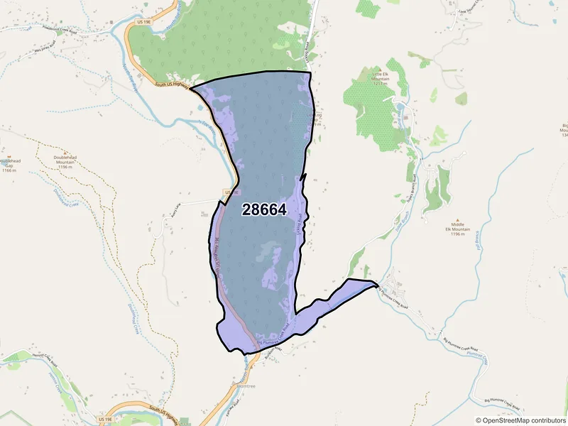 Map of Plumtree, North Carolina and ZIP codes
