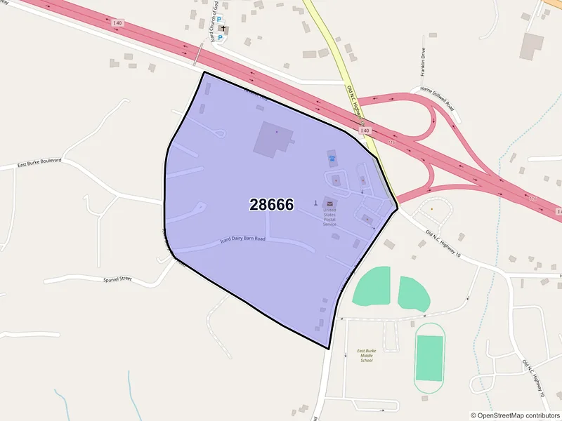 Map of Icard, North Carolina and ZIP codes