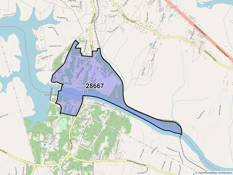 Map of Rhodhiss, North Carolina and ZIP codes
