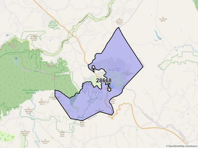 Map of Roaring Gap, North Carolina and ZIP codes