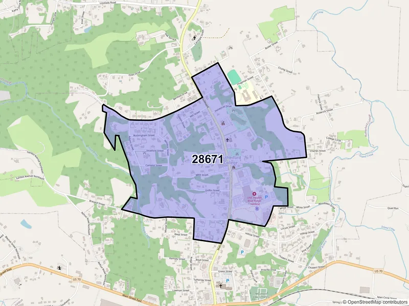 Map of Rutherford College, North Carolina and ZIP codes