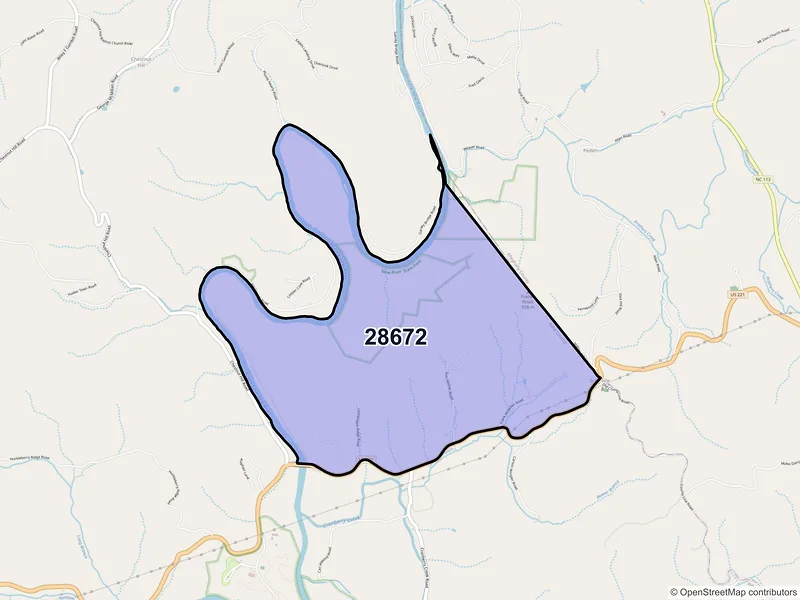 Map of ZIP Code 28672 — Scottville, NC