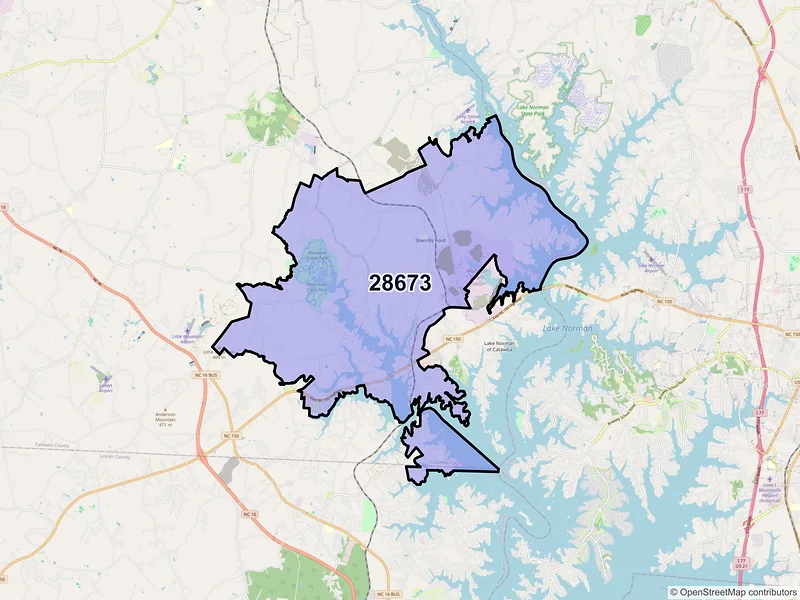 Map of ZIP Code 28673 — Sherrills Ford, NC