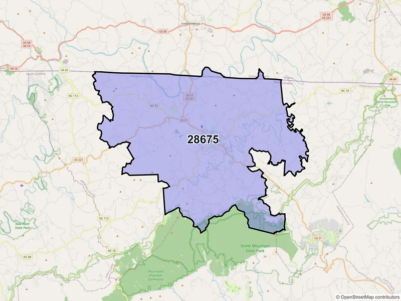 Map of ZIP Code 28675 — Sparta, NC