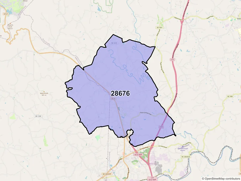 Map of ZIP Code 28676 — State Road, NC