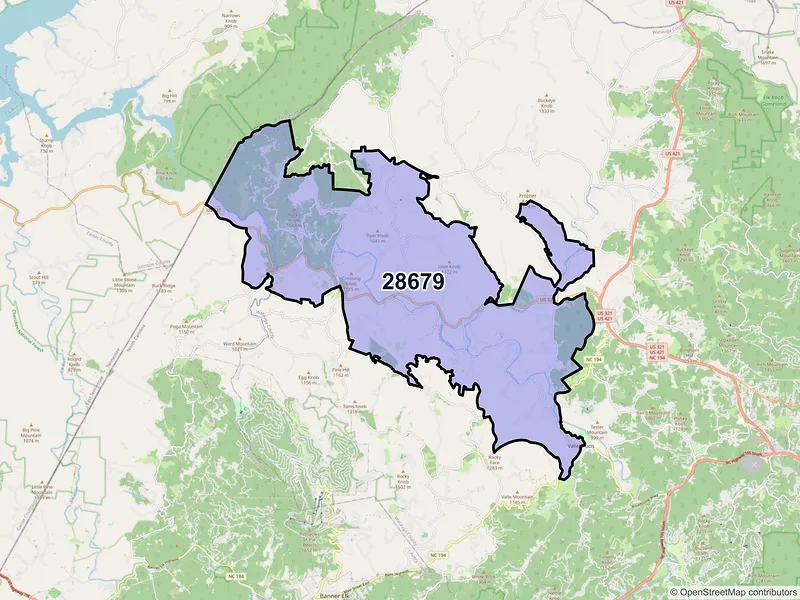 Map of ZIP Code 28679 — Sugar Grove, NC