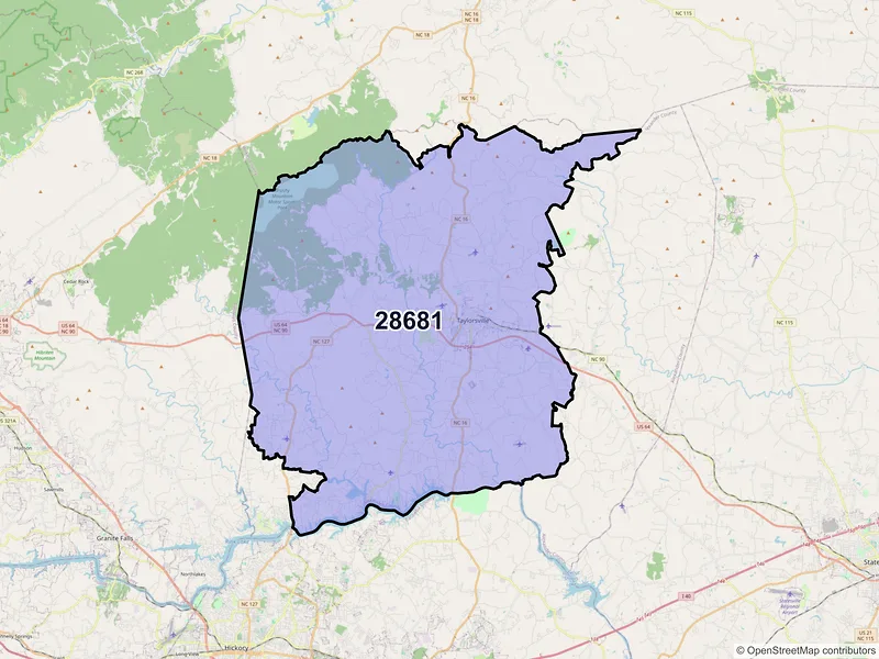 Map of ZIP Code 28681 — Taylorsville, NC