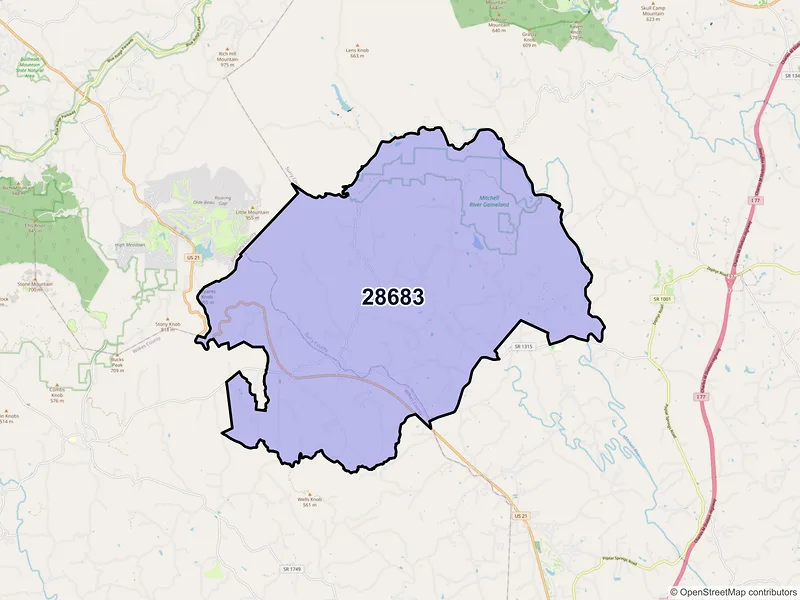 Map of ZIP Code 28683 — Thurmond, NC