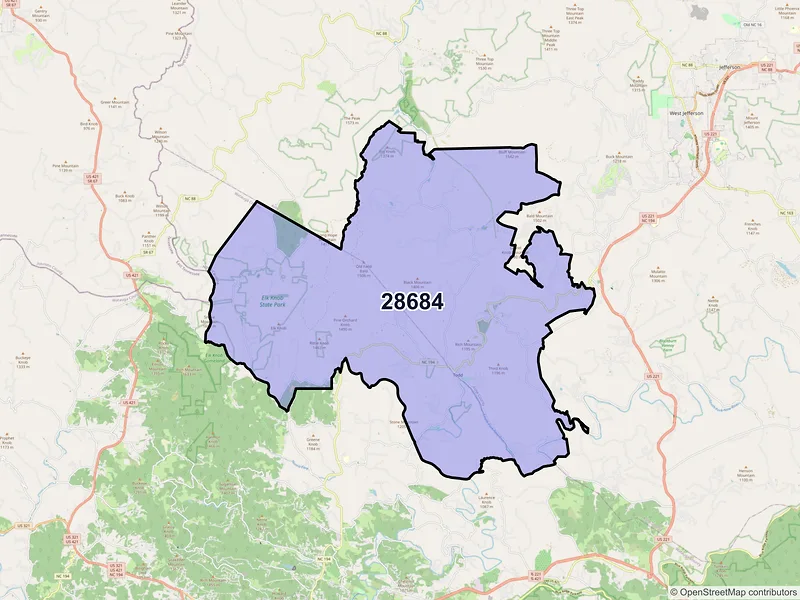 Map of ZIP Code 28684 — Todd, NC