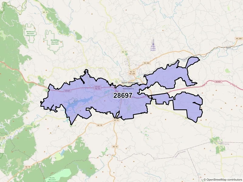 Map of ZIP Code 28697 — Wilkesboro, NC