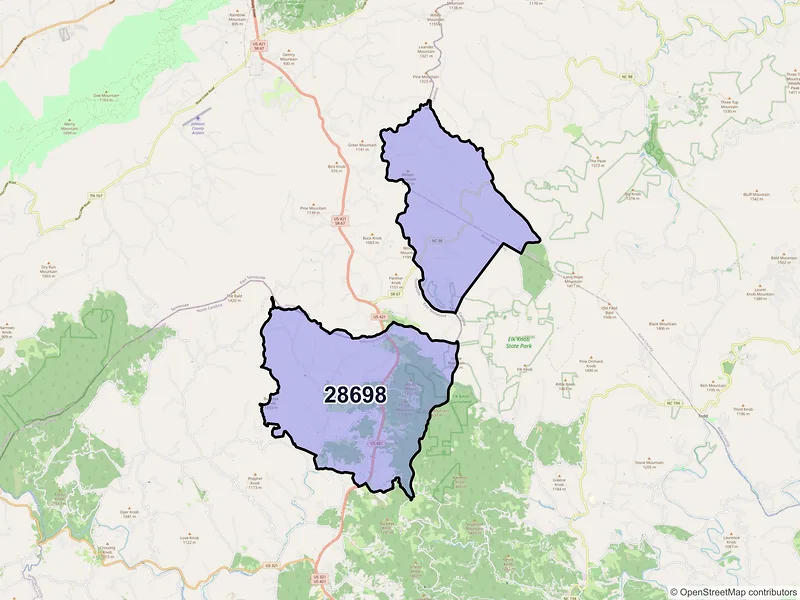 Map of ZIP Code 28698 — Zionville, NC