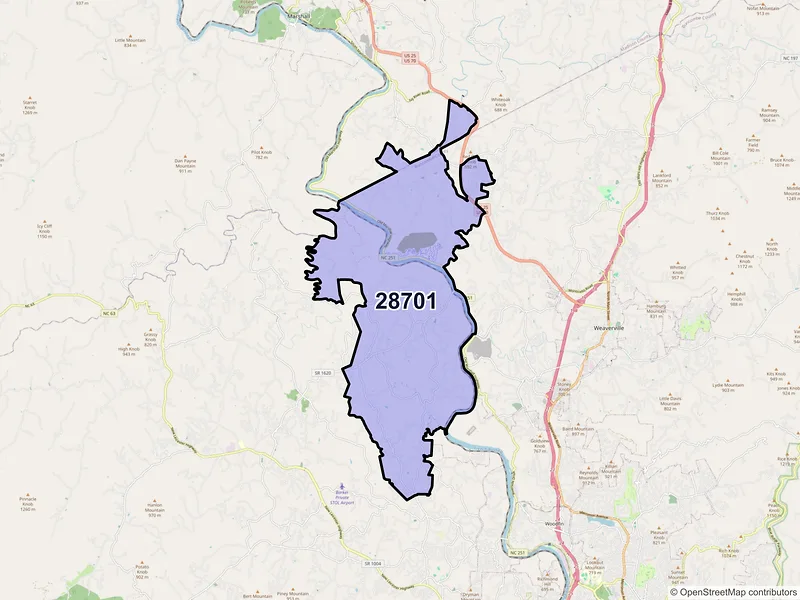 Map of Alexander, North Carolina and ZIP codes