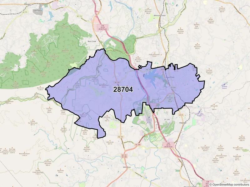 Map of ZIP Code 28704 — Arden, NC
