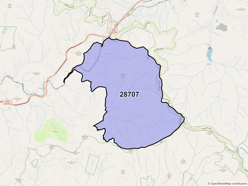Map of Balsam, North Carolina and ZIP codes