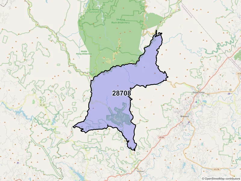 Map of ZIP Code 28708 — Balsam Grove, NC
