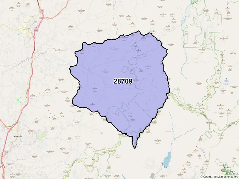 Map of ZIP Code 28709 — Barnardsville, NC