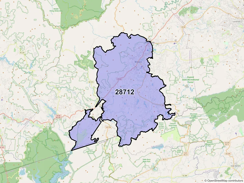 Map of ZIP Code 28712 — Brevard, NC