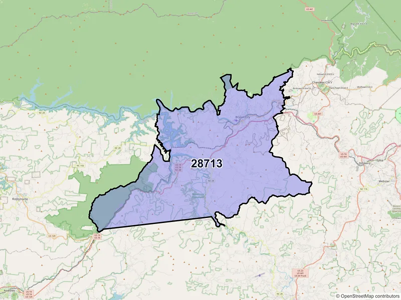 Map of ZIP Code 28713 — Bryson City, NC
