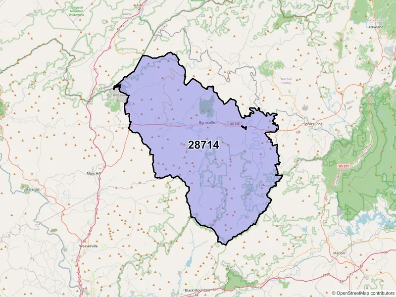 Map of ZIP Code 28714 — Burnsville, NC