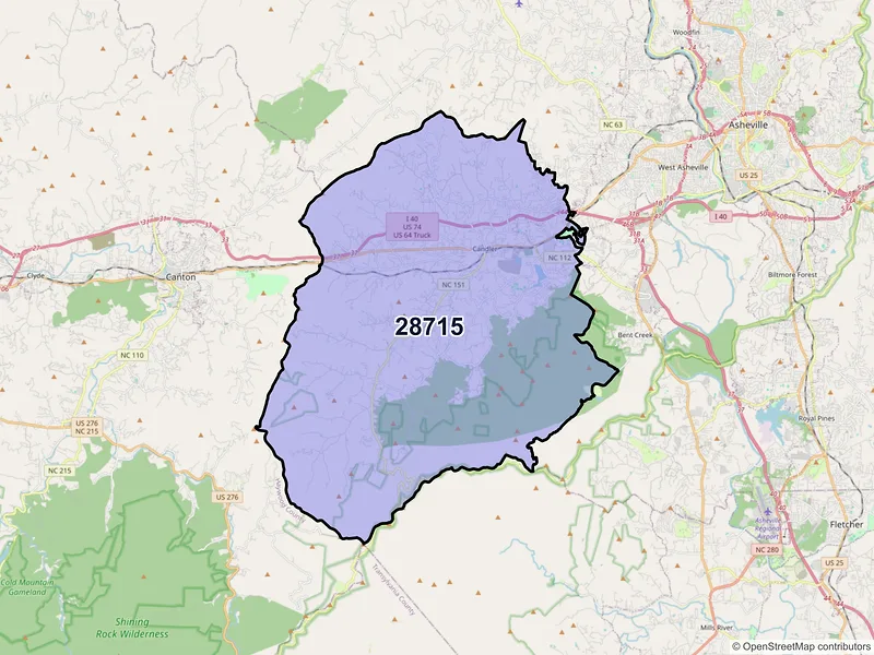 Map of ZIP Code 28715 — Candler, NC