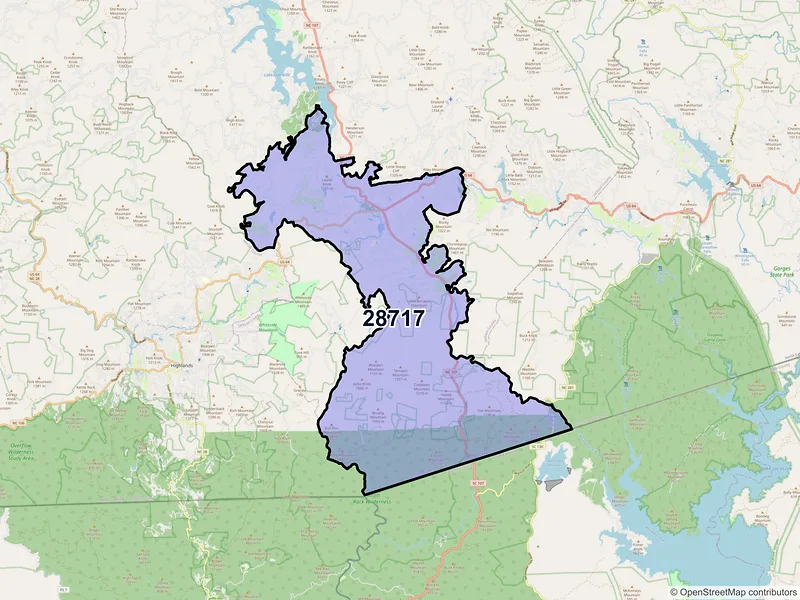Map of ZIP Code 28717 — Cashiers, NC