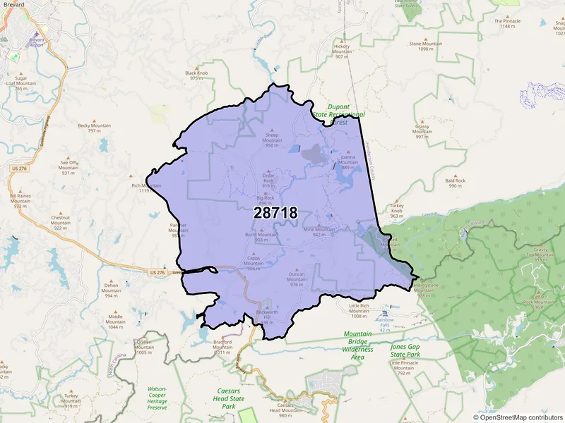 Map of ZIP Code 28718 — Cedar Mountain, NC