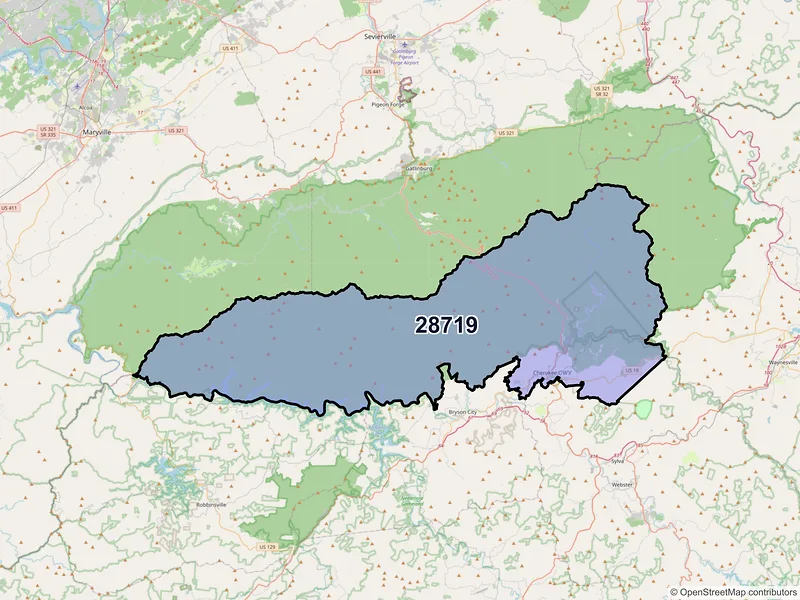 Map of ZIP Code 28719 — Cherokee, NC