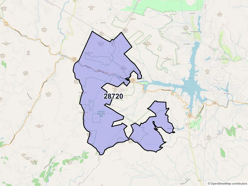 Map of Chimney Rock, North Carolina and ZIP codes