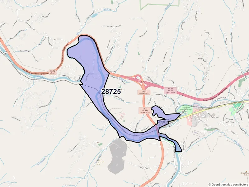 Map of Dillsboro, North Carolina and ZIP codes