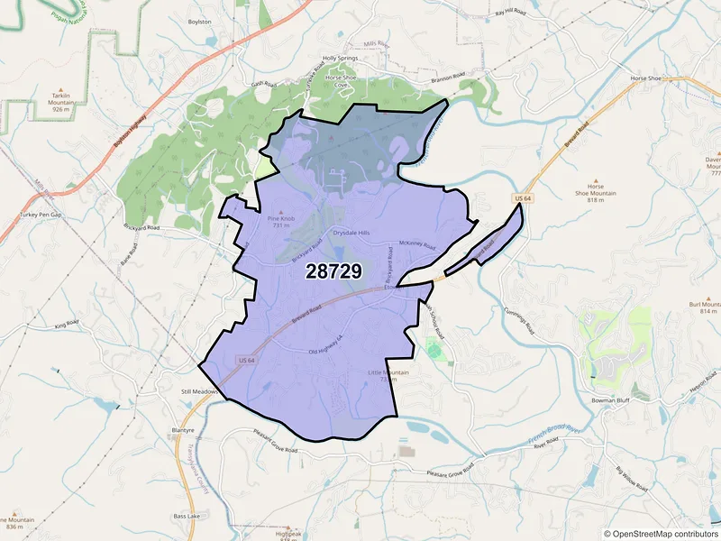 Map of ZIP Code 28729 — Etowah, NC