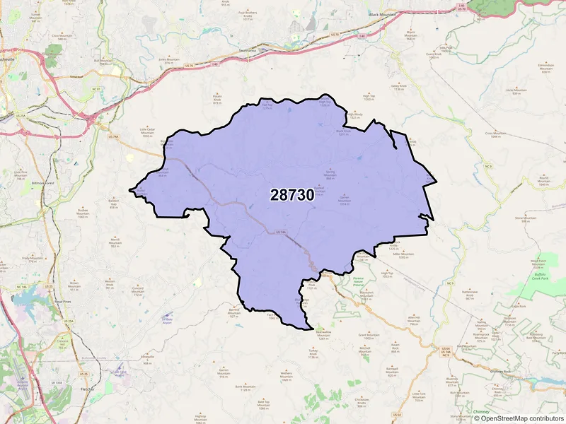 Map of Fairview, North Carolina and ZIP codes
