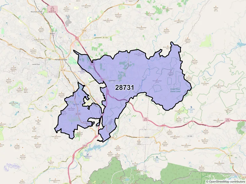 Map of ZIP Code 28731 — Flat Rock, NC