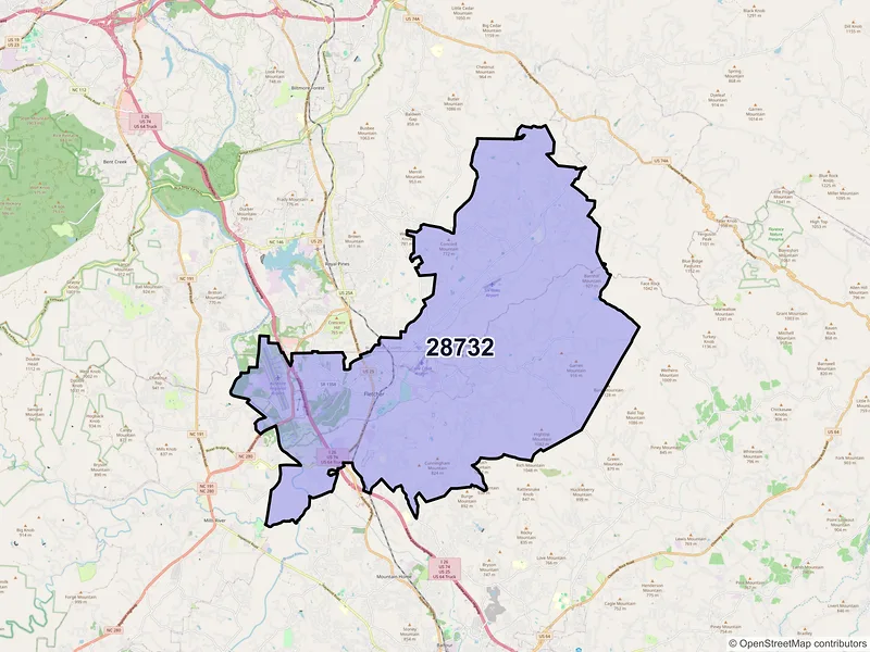 Map of ZIP Code 28732 — Fletcher, NC