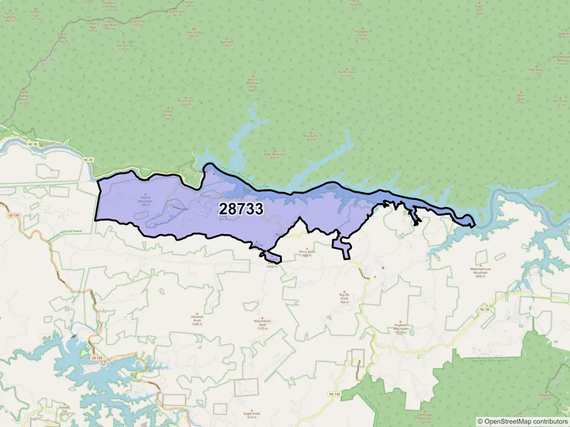 Map of ZIP Code 28733 — Fontana Dam, NC
