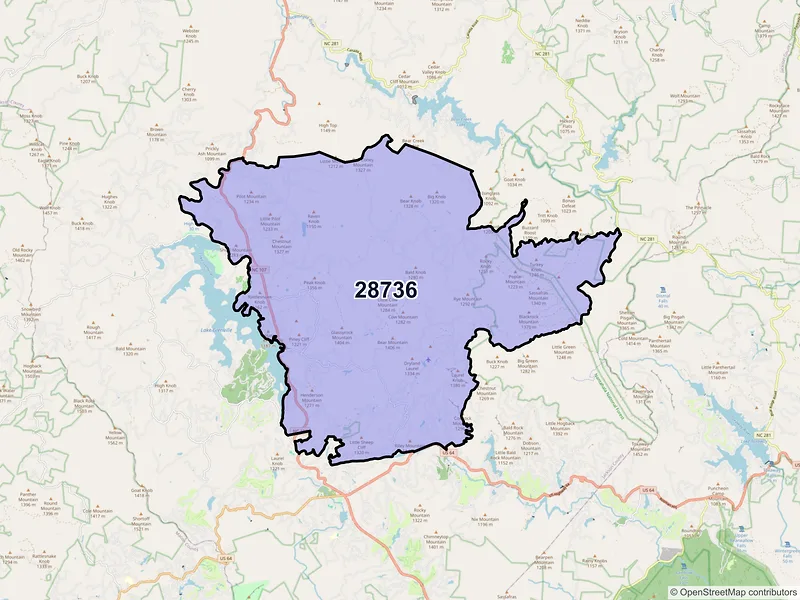 Map of Glenville, North Carolina and ZIP codes