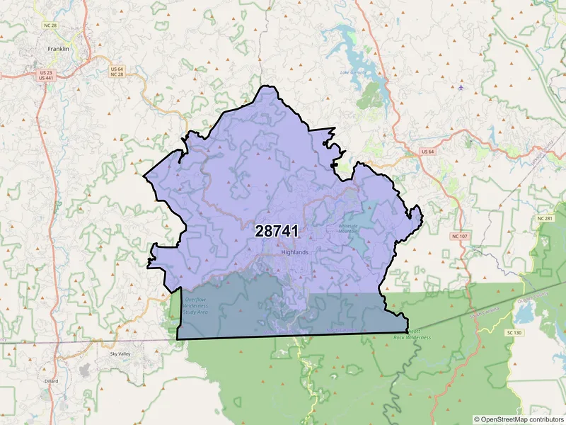 Map of ZIP Code 28741 — Highlands, NC