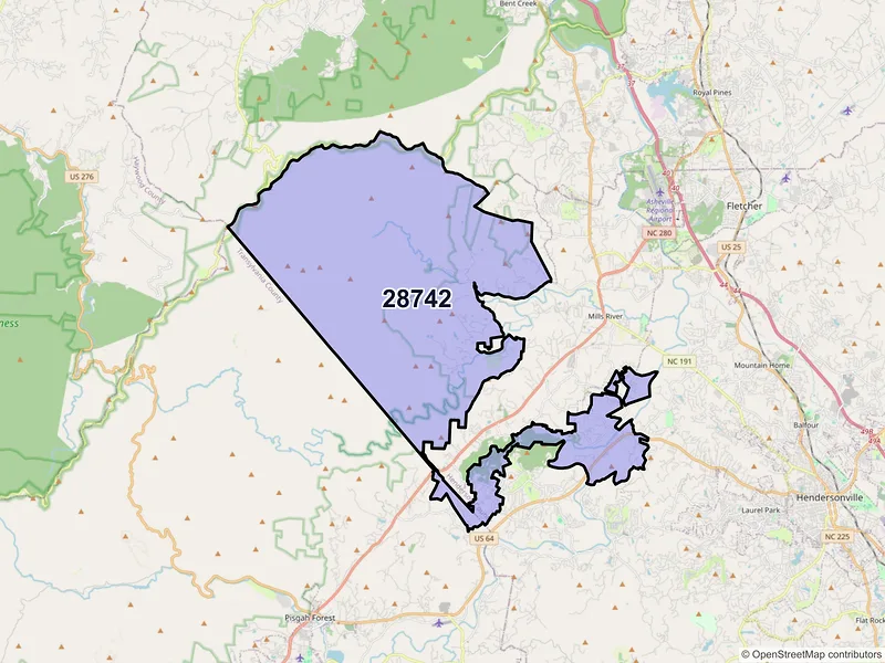 Map of ZIP Code 28742 — Horse Shoe, NC