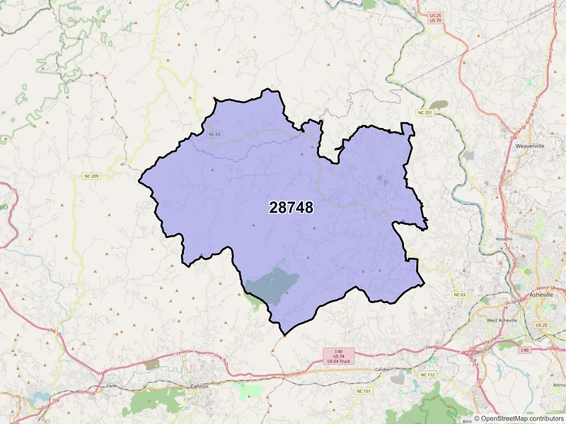 Map of ZIP Code 28748 — Leicester, NC