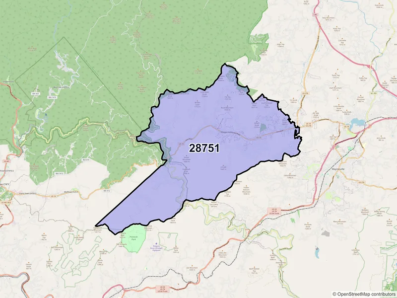 Map of ZIP Code 28751 — Maggie Valley, NC