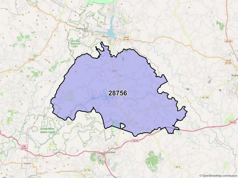 Map of ZIP Code 28756 — Mill Spring, NC