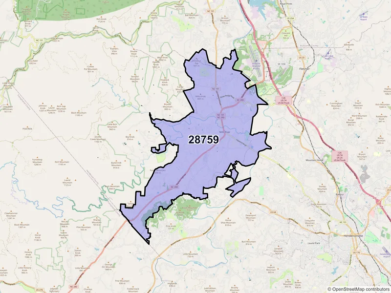 Map of ZIP Code 28759 — Mills River, NC
