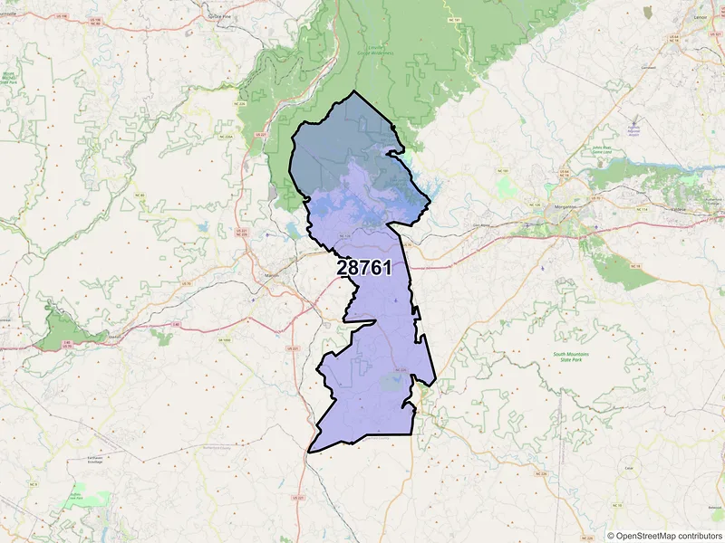 Map of ZIP Code 28761 — Nebo, NC