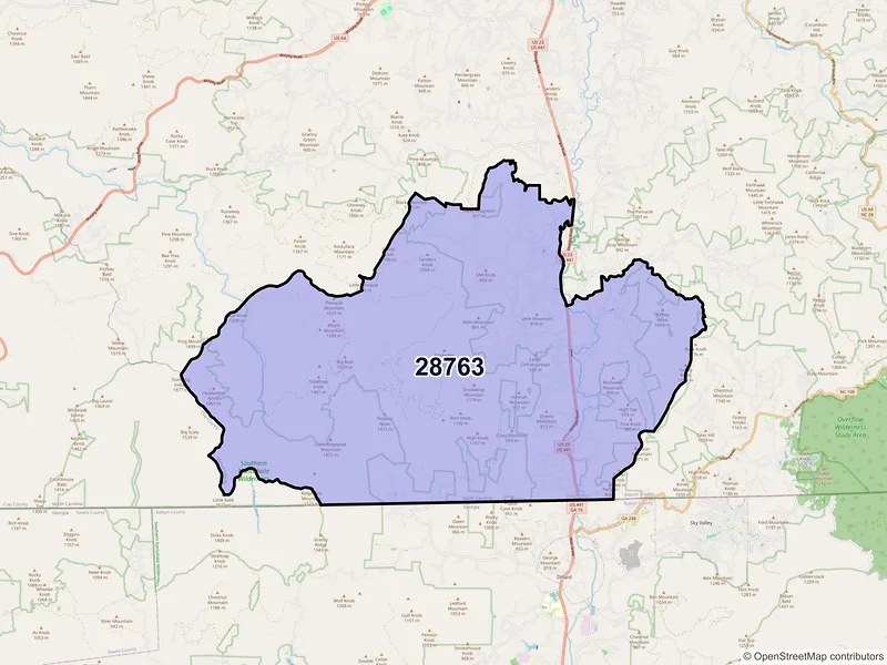 Map of Otto, North Carolina and ZIP codes