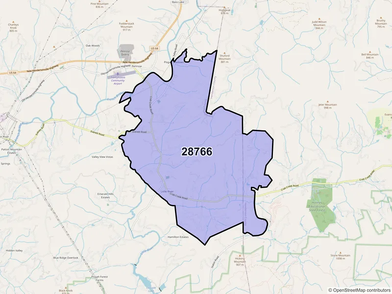 Map of ZIP Code 28766 — Penrose, NC